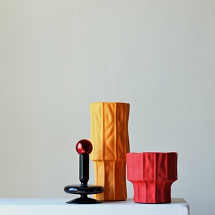 北欧莫兰迪色质感釉面陶瓷几何花瓶别墅样板房设计师陈设装饰