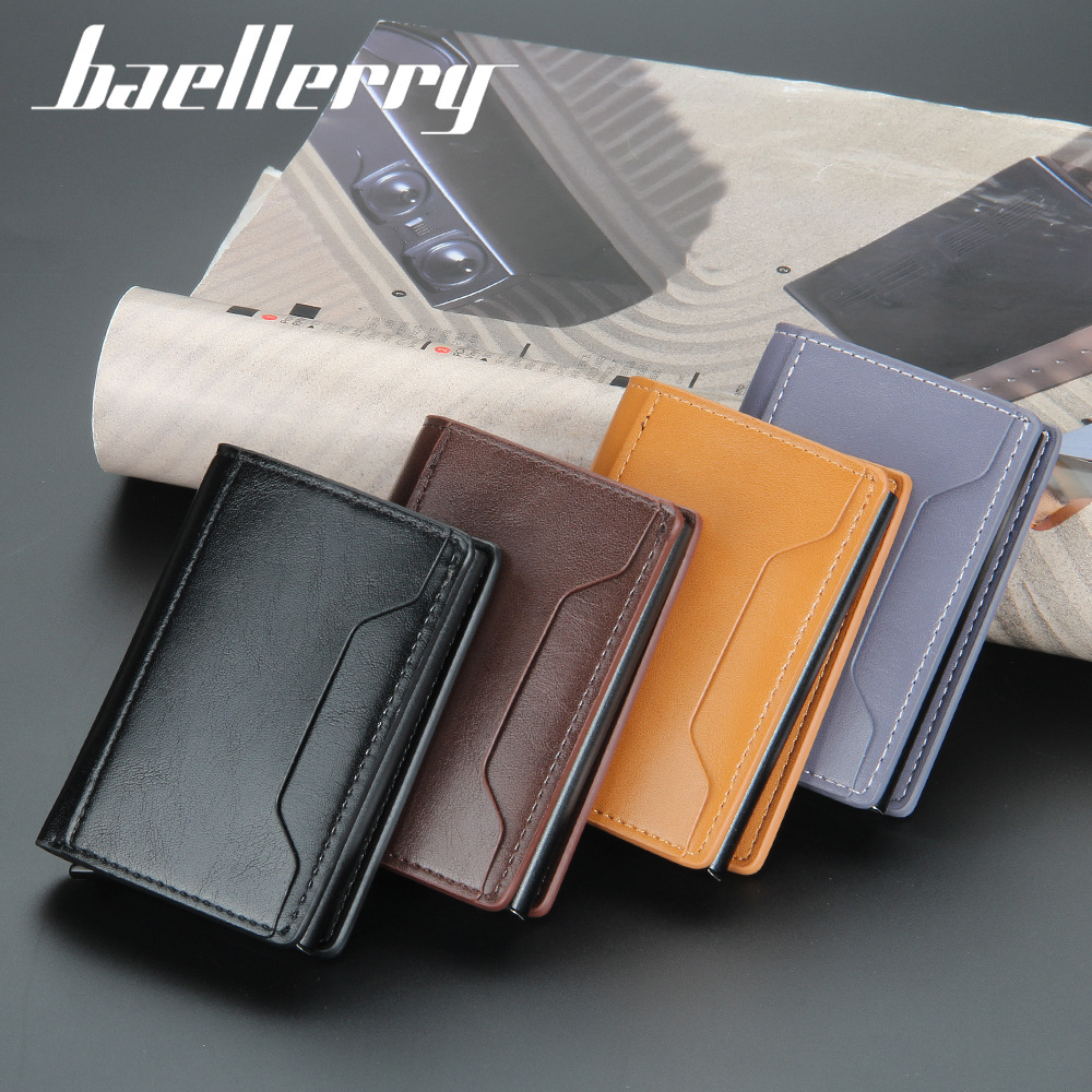 baellerry男铝盒防磁防盗卡包rfid短款自动弹卡式女卡套包wallet