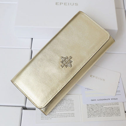 EPEIUS 钱包 全头层软牛皮 奢华 浅金 钱包 长款 皮夹 礼品