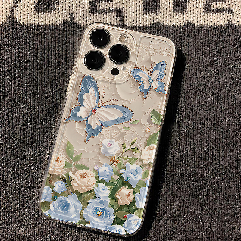 蝴蝶鲜花油画风适用iPhone16苹果15promax萌系手机壳华为mate/p/70荣耀300爆款vivox200mini小米OPPOReno13软