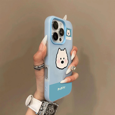 肤感西高地狗果冻二合一适用iPhone15pro苹果16/14ProMax手机壳13pro保护软套12/11高级感不沾指纹韩风男女套