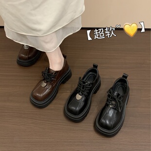 厚底英伦风jk小皮鞋女2025新款秋冬季增高黑色单鞋子学院风乐福鞋