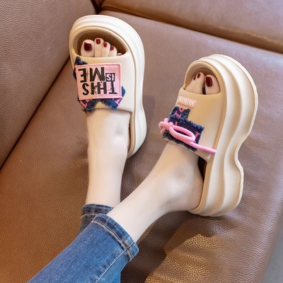 厚底增高凉拖鞋女夏外穿2025新款高级感一字拖松糕软底休闲沙滩鞋