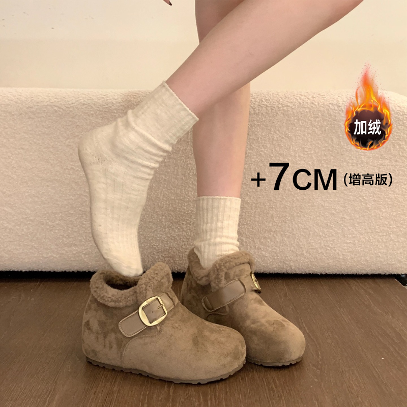 内增高勃肯鞋女2025冬季新款外穿加绒加厚保暖毛毛棉鞋厚底雪地靴