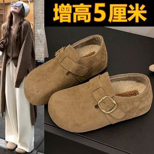 厚底加绒全包勃肯鞋女款2025新款秋冬保暖豆豆鞋乐福鞋博肯雪地靴