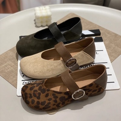 法式复古豹纹玛丽珍鞋女2025新款秋季配裙子一字带浅口平底单鞋子