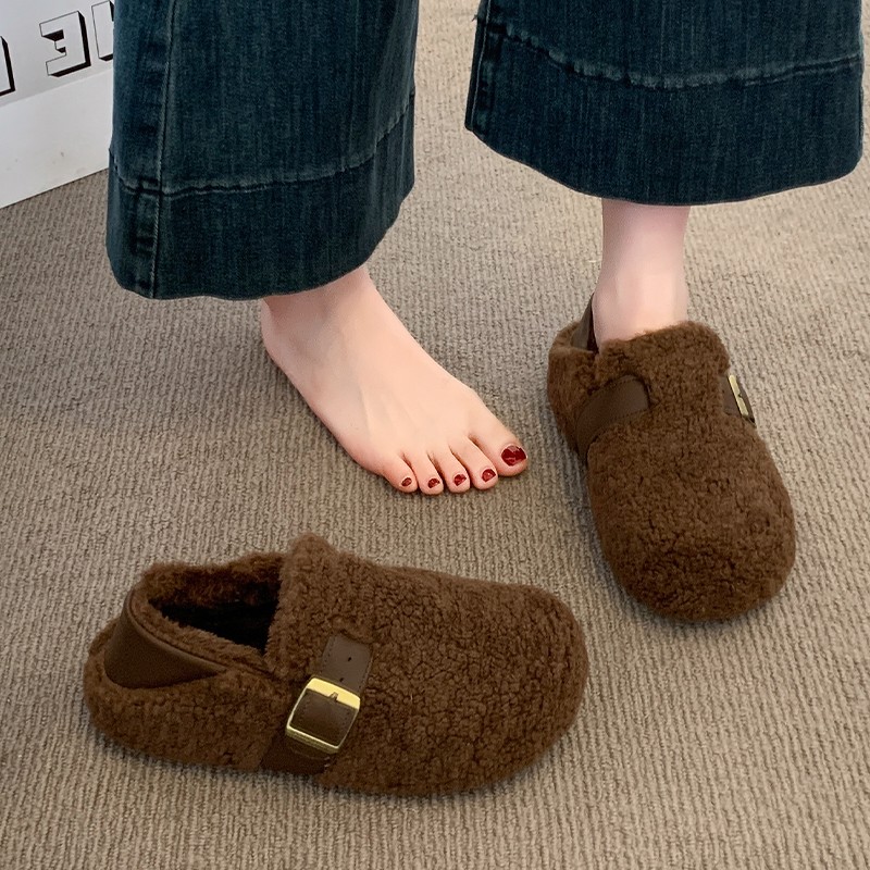 两穿厚底加绒勃肯鞋女2025新款秋冬季豆豆鞋乐福鞋保暖棉鞋雪地靴