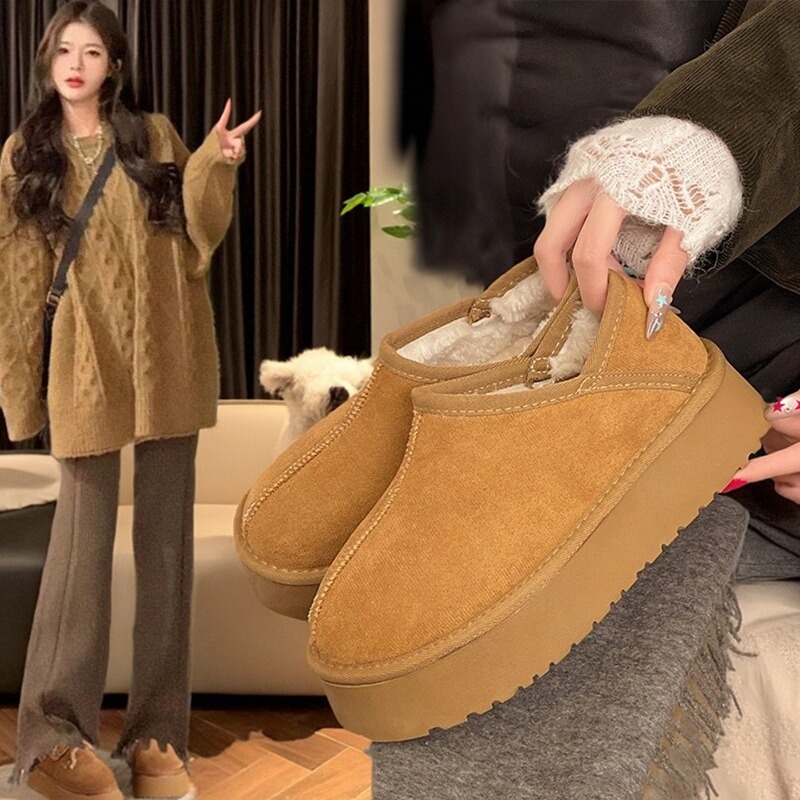 厚底增高加绒保暖勃肯雪地靴女2025新款冬季一脚蹬短靴东北大棉鞋