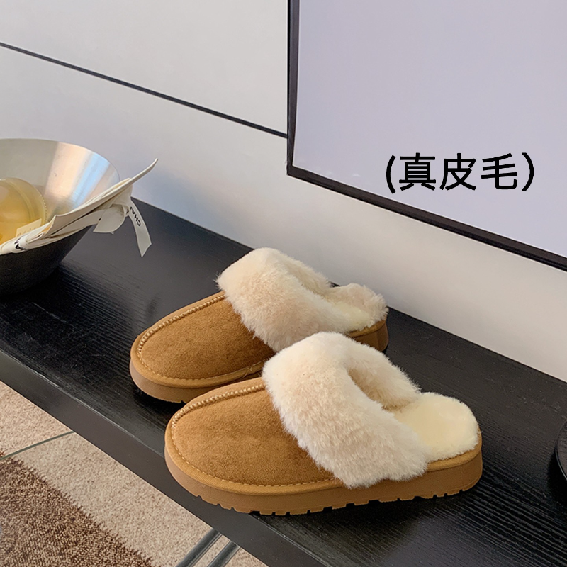 厚底加绒保暖勃肯雪地靴棉拖鞋女外穿2025新款冬季懒人半拖毛毛拖