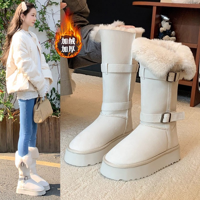 厚底白色长筒雪地靴女2025冬季新款加绒加厚防水防滑高筒保暖棉靴