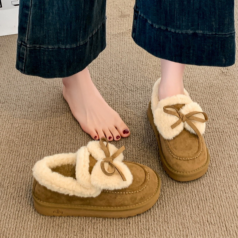 厚底蝴蝶结毛毛棉鞋女2025冬季新款复古一脚蹬软底加绒保暖勃肯鞋,女鞋,棉鞋,淘宝优惠券,粉丝福利购,淘宝优惠卷