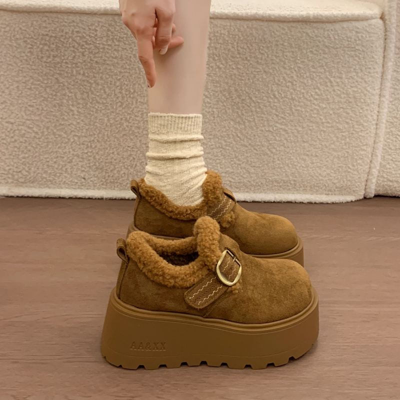 厚底增高勃肯鞋2025年新款冬季复古乐福鞋超火加绒保暖毛毛棉鞋子