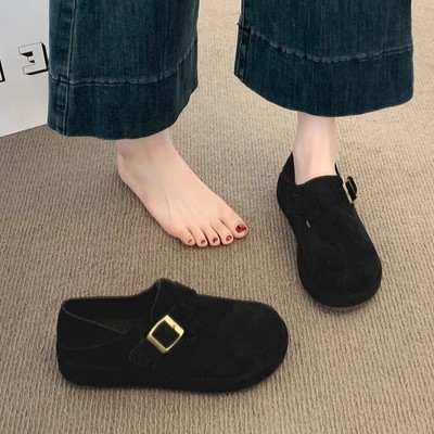 两穿厚底包头拖勃肯鞋女2025新款秋冬季豆豆鞋一脚蹬乐福鞋懒人鞋