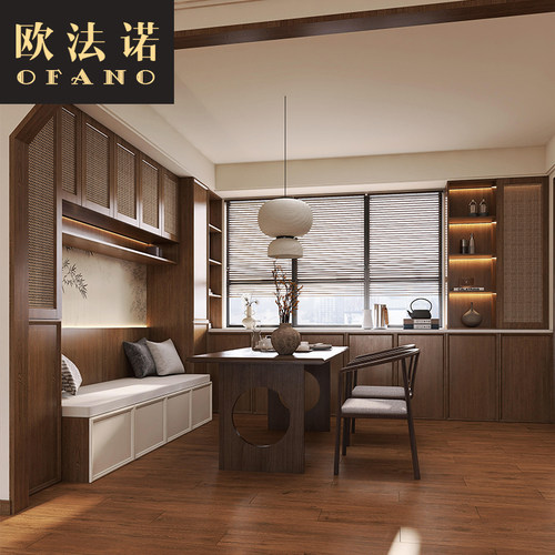 全屋定制法式中古风餐边柜卡座木色全屋空间整装定制工厂定做
