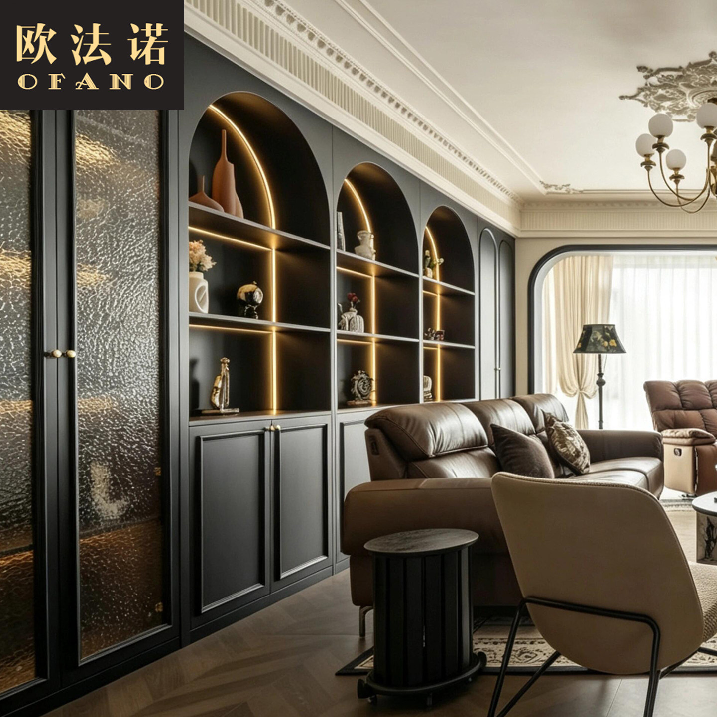 全屋定制法式黑色餐边柜全屋空间整装定制工厂定做图片