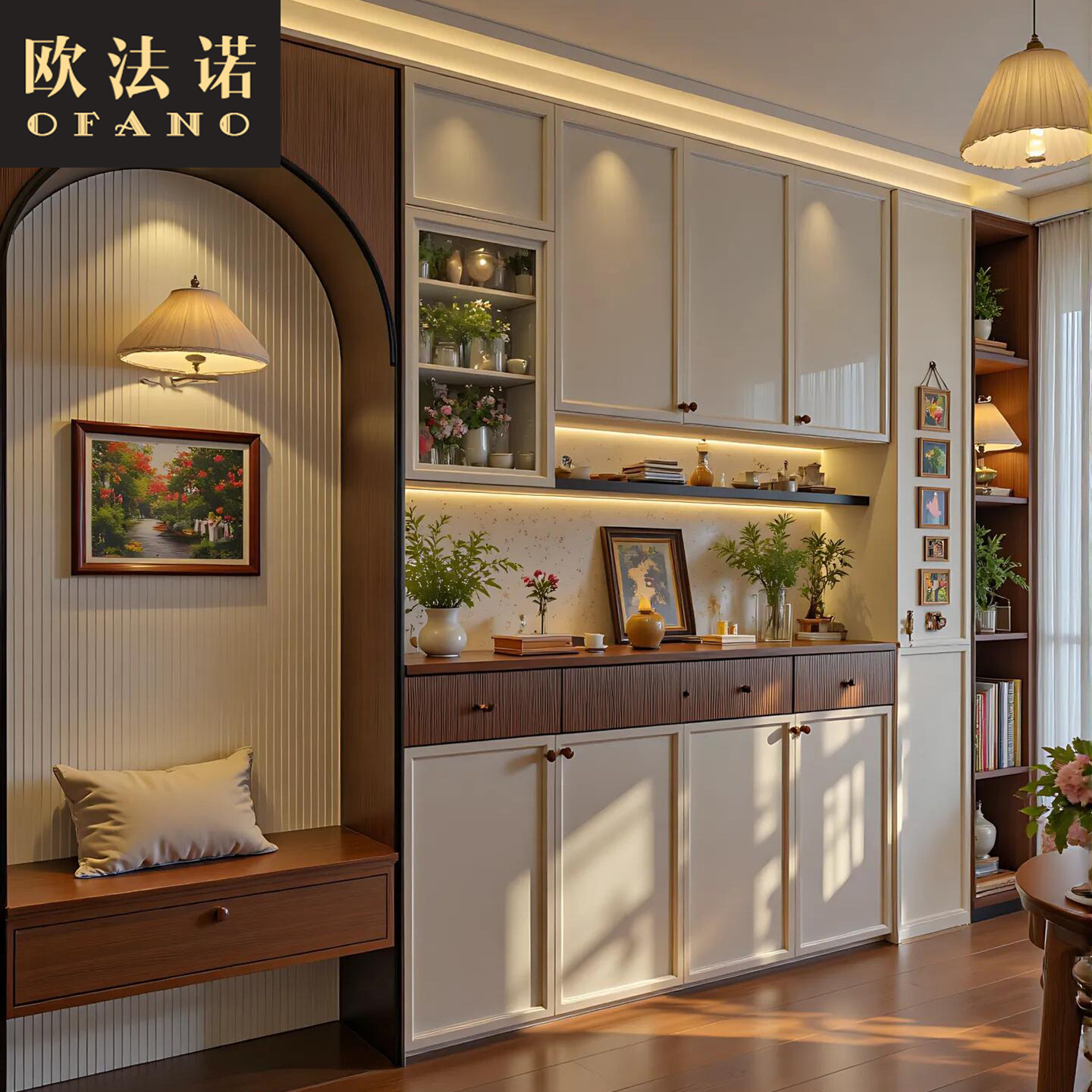 全屋定制中古风餐边柜木色全屋空间整装定制工厂定做图片