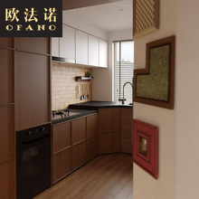 全屋定制中古风橱柜厨房岛台吊柜别墅全屋空间定制工厂定做