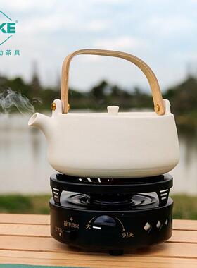 byke粗陶白陶壶围炉煮茶烧水壶可电陶炉提梁壶户外便携功夫泡茶壶
