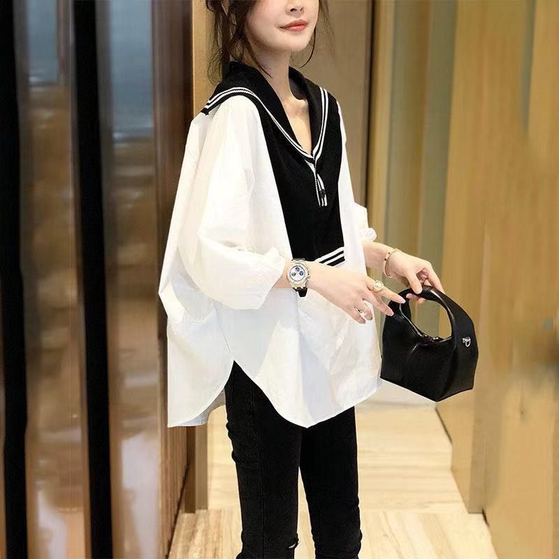 임산부 가을 정장 유행 스타일 2024 새로운 중간 길이 봄 탑 느슨한 인터넷 연예인 투피스 세트 봄 가을 스타일