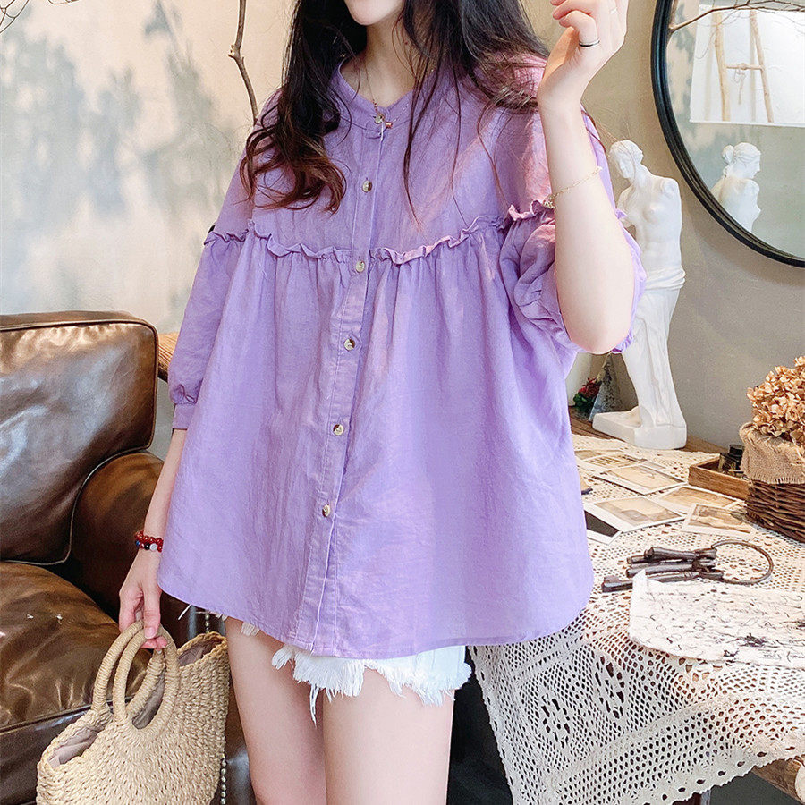 출산 여름 BABYDOLL 셔츠 여름 얇은 반팔 탑 세트 유행 여름 셔츠 2024 새로운 투피스 세트