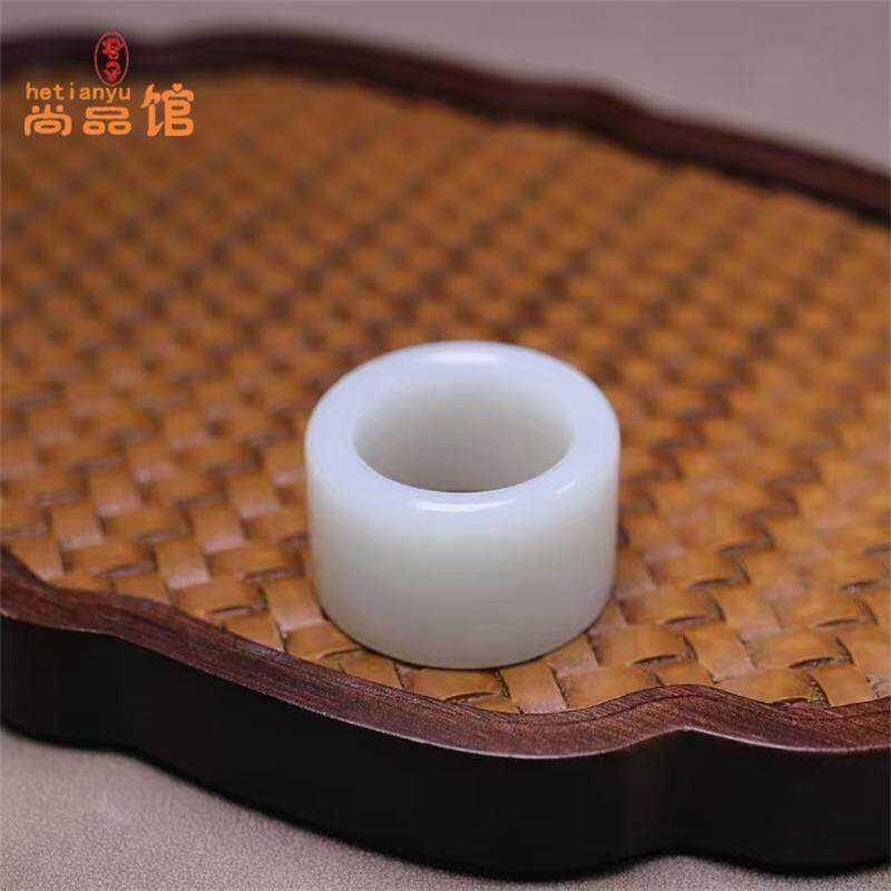 和田羊脂白玉22mm圈扳指俄料一级白玉料男款指环细腻温润无伤无裂