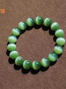 12mm碧玉圆珠猫眼手串单圈一线天念珠佛珠俄罗斯老坑料阳绿手链
