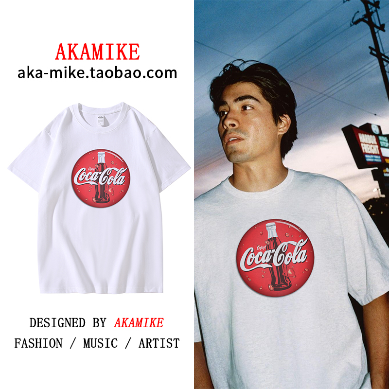 欧美时尚T恤可口可乐Cola春夏薄款男女纯棉半袖青春流行百事可乐