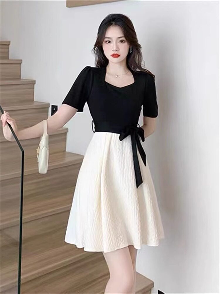 French small fragrance black patchwork dress women's summer 2024 new chic design sense Hepburn style small man