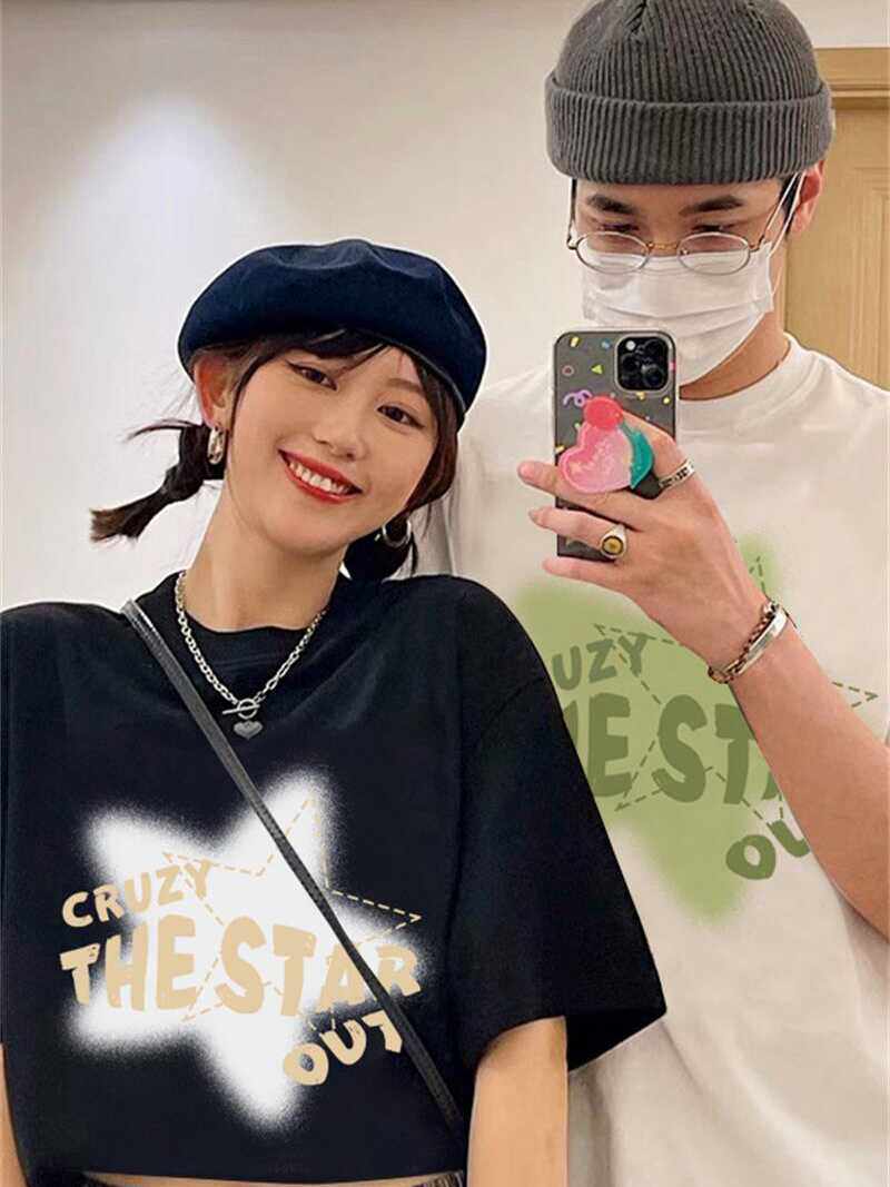 特别的情侣装短袖t恤夏装2026新款高级感纯棉小众设计感上衣趣味T