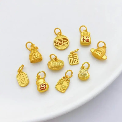 铜金吊坠保色古法金铜钱福牌元宝吊坠招财挂件3d手工diy饰品串珠