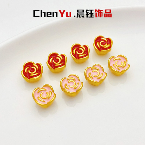 古法鎏金玫瑰花吊坠桃花粉手链