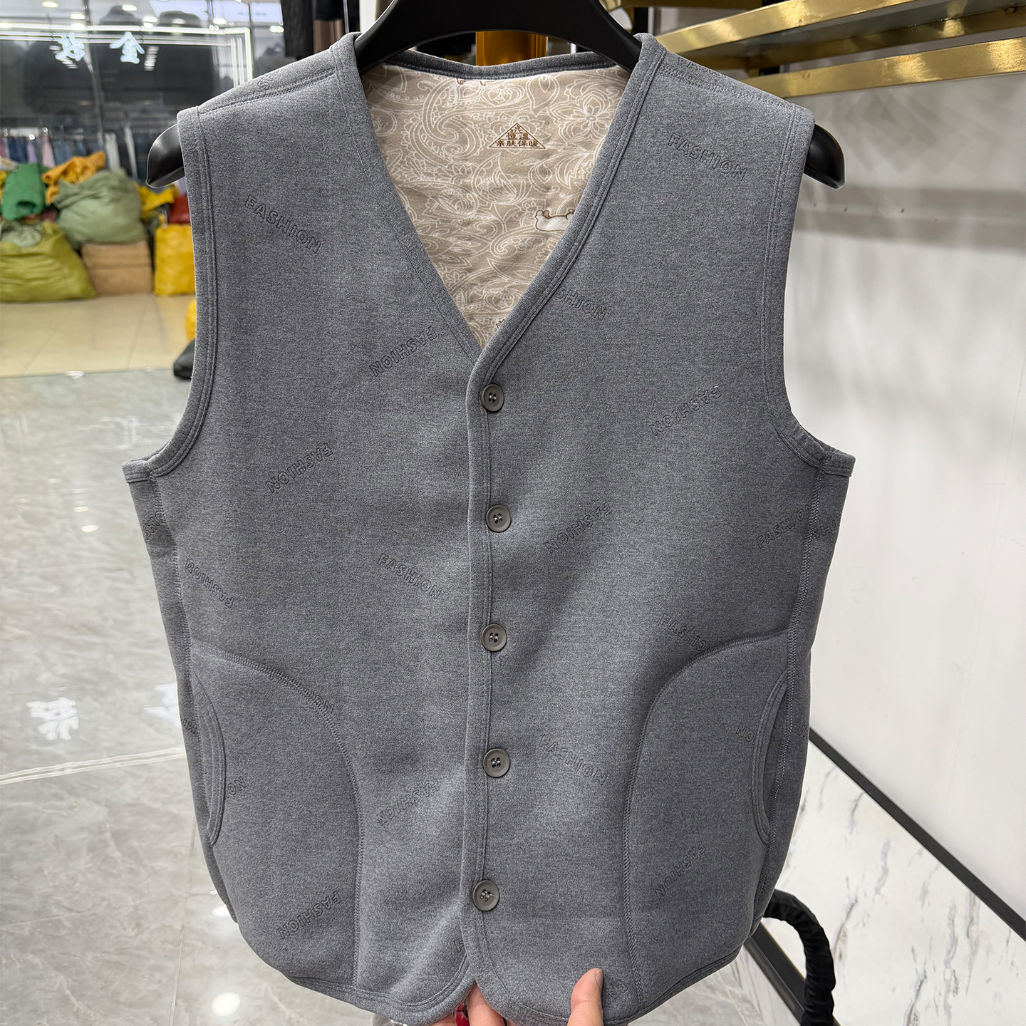 加厚含羊毛填充保暖中老年马甲