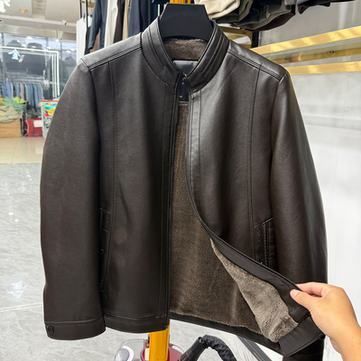 皮毛一体！立领PU皮衣男短款