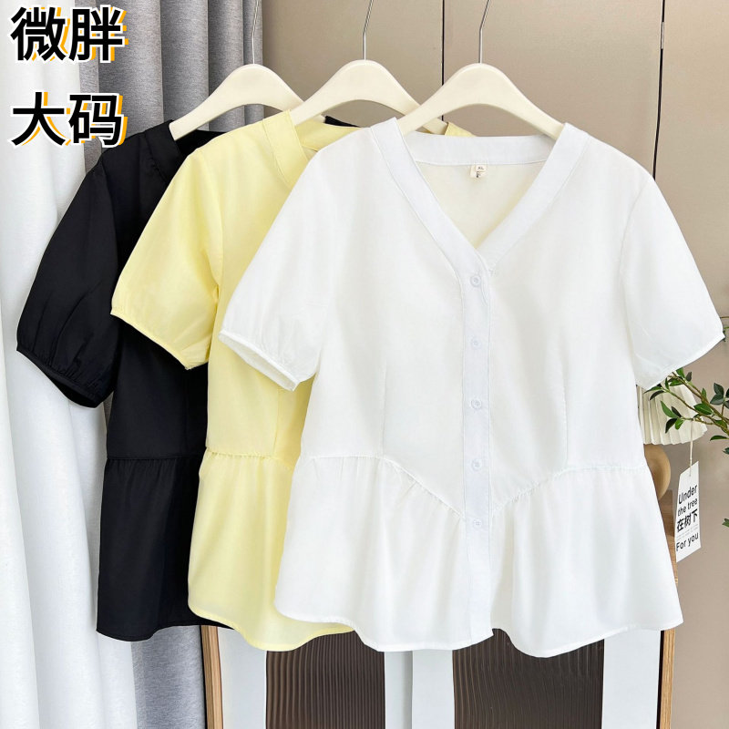 200斤胖妹妹夏季新款气质休闲V领
