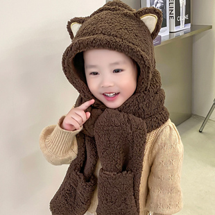 韩版猫耳朵可爱冬季女围脖加厚保暖女帽子围巾手套一体学生骑行帽