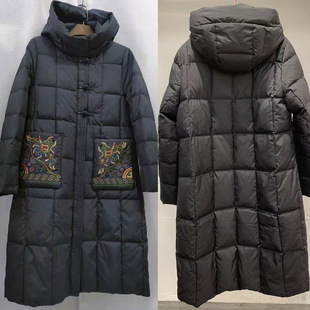 宝L女装羽绒服中长款刺绣连帽休闲气质显瘦中老年文艺百搭洋气款