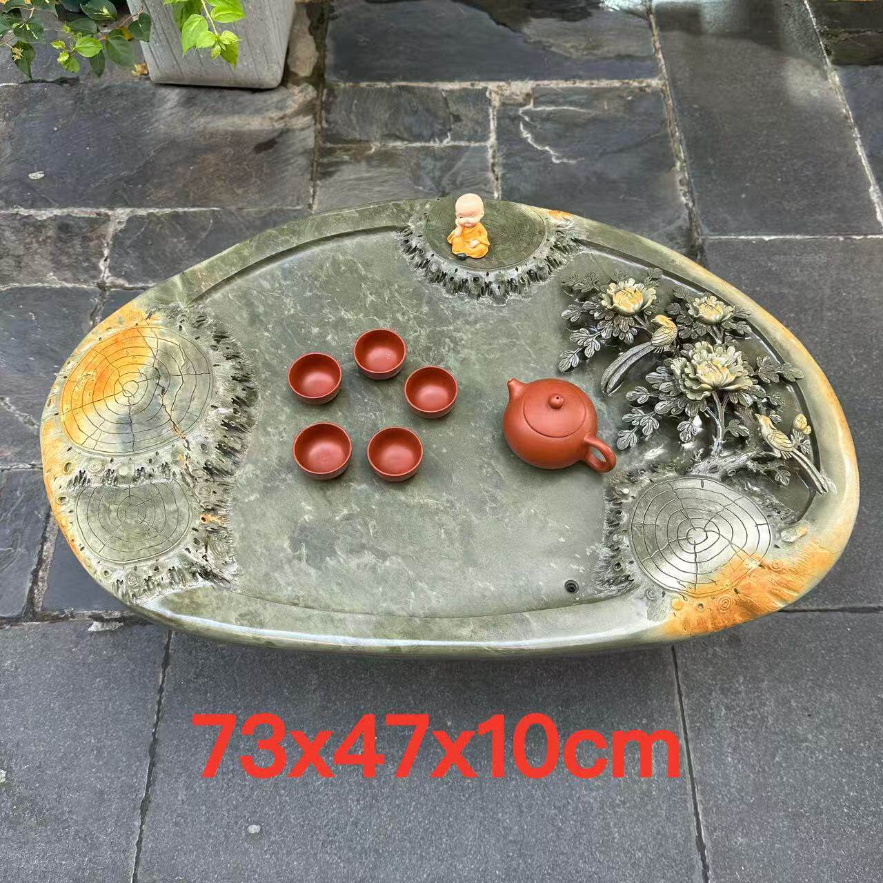 端石茶盘厂家肇庆绿端名师创意精雕高档牡丹花茶台茶海客厅精品