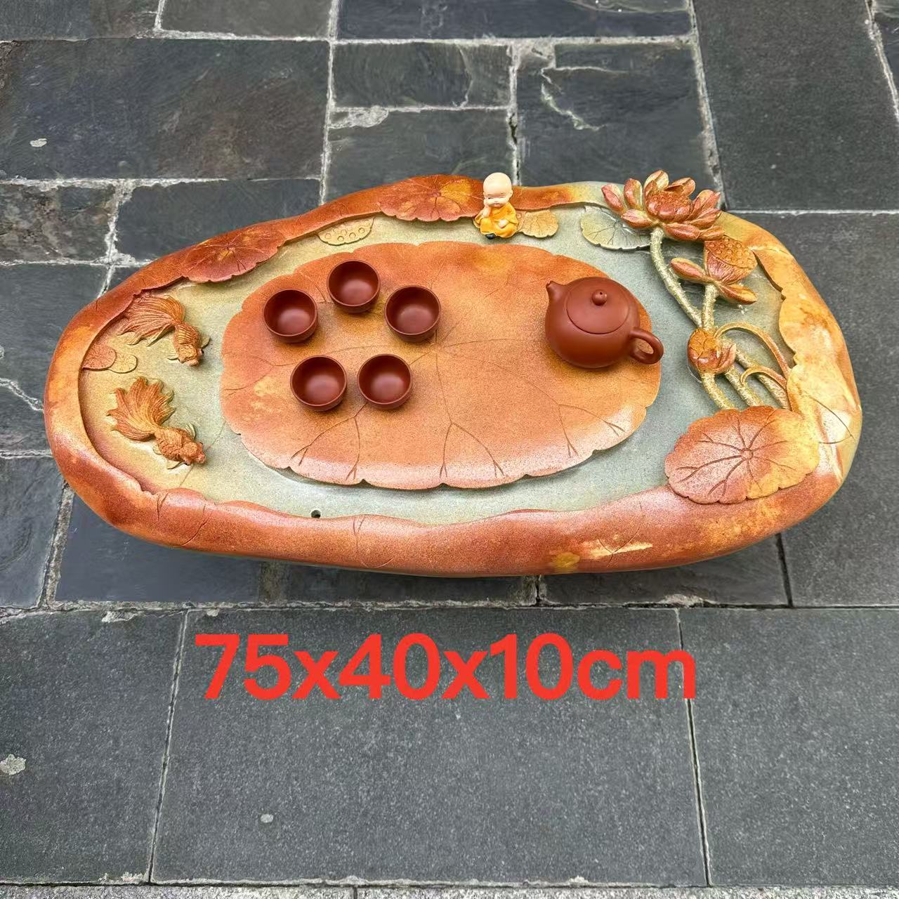 厂家端石茶盘绿端荷花鱼家用办公室高档送礼茶桌功夫茶台茶几茶海