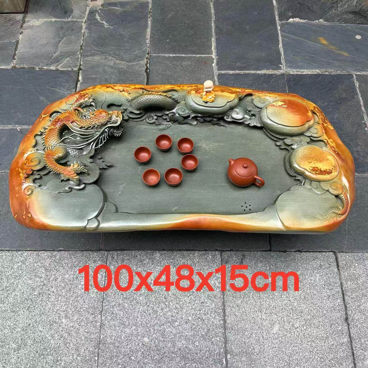 肇庆厂家端石茶盘绿端紫端宋坑创意新奇名师精雕龙盘家用茶台茶海