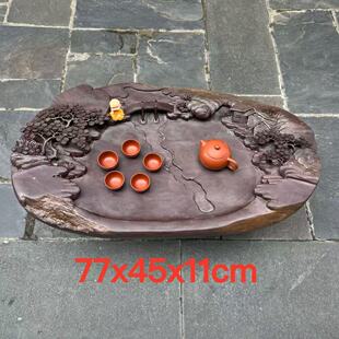 肇庆厂家端石茶盘宋坑原石创意精雕山水家用客厅仿古百年茶台茶海