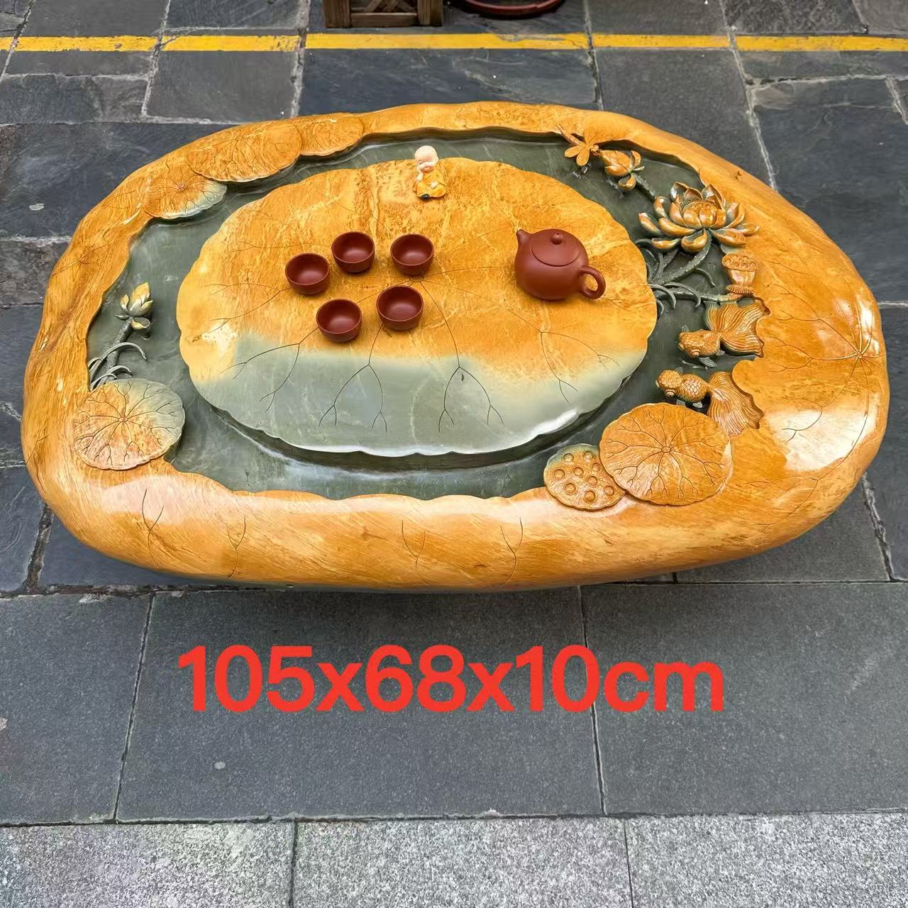 肇庆厂家端石茶盘绿端紫端宋坑金包玉荷趣大气家用茶桌茶台茶海