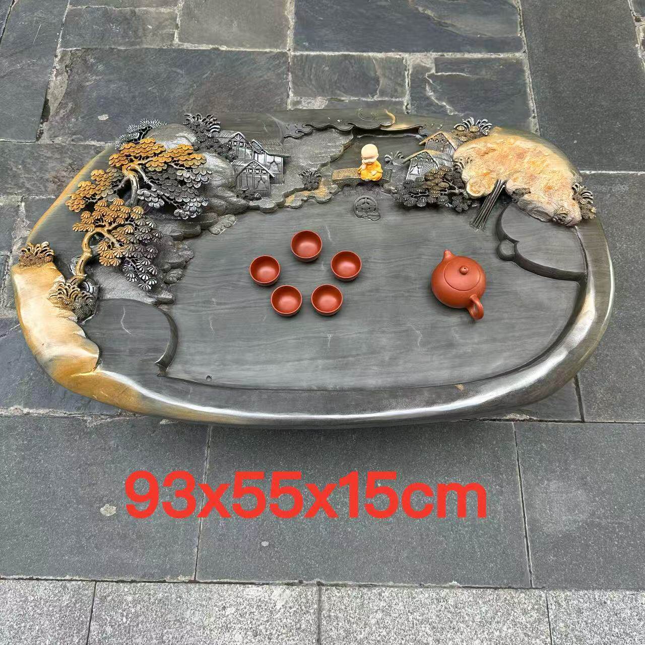 端石茶盘肇庆绿端名师创意精雕山水家用客厅户外茶室茶台茶桌精品