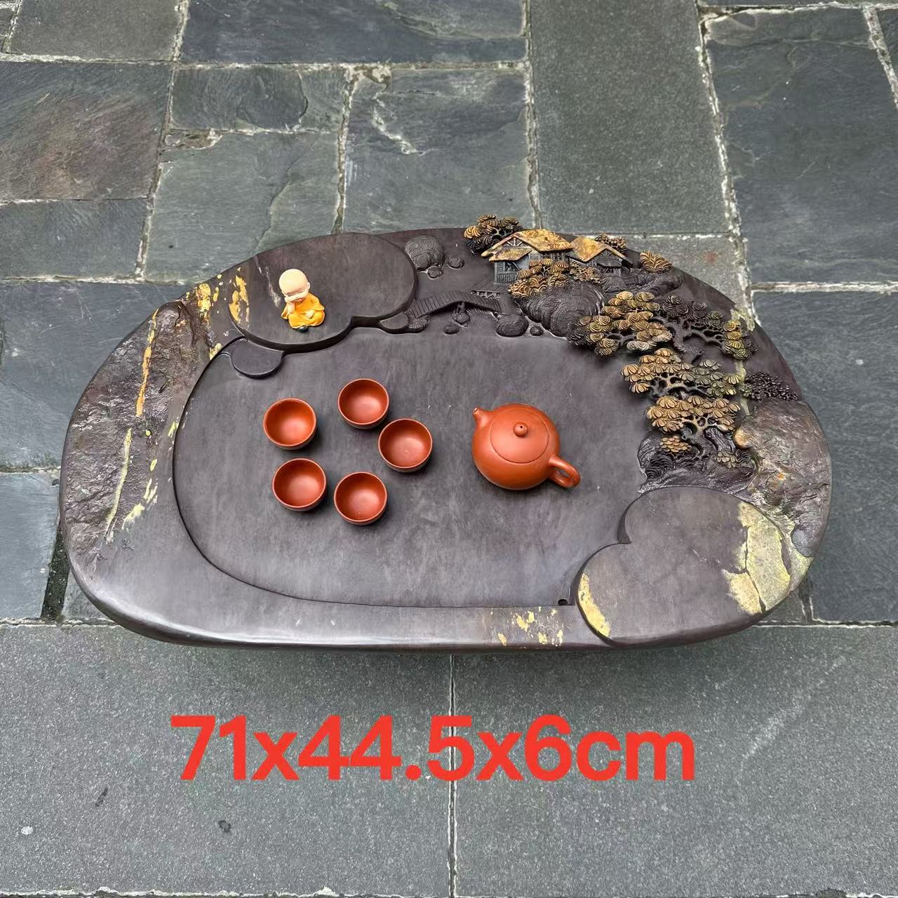 肇庆端砚茶盘天然紫端一体功夫茶台茶海复古怀旧纯手工雕刻精品