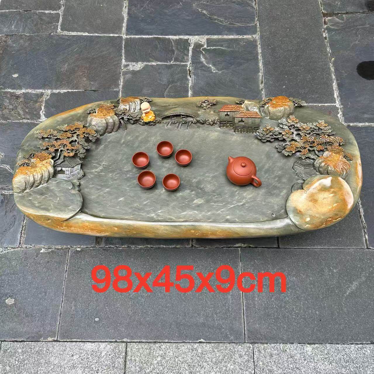 肇庆厂家端石茶盘天然绿端名坑仿古高档家用茶桌功夫茶台茶海精品