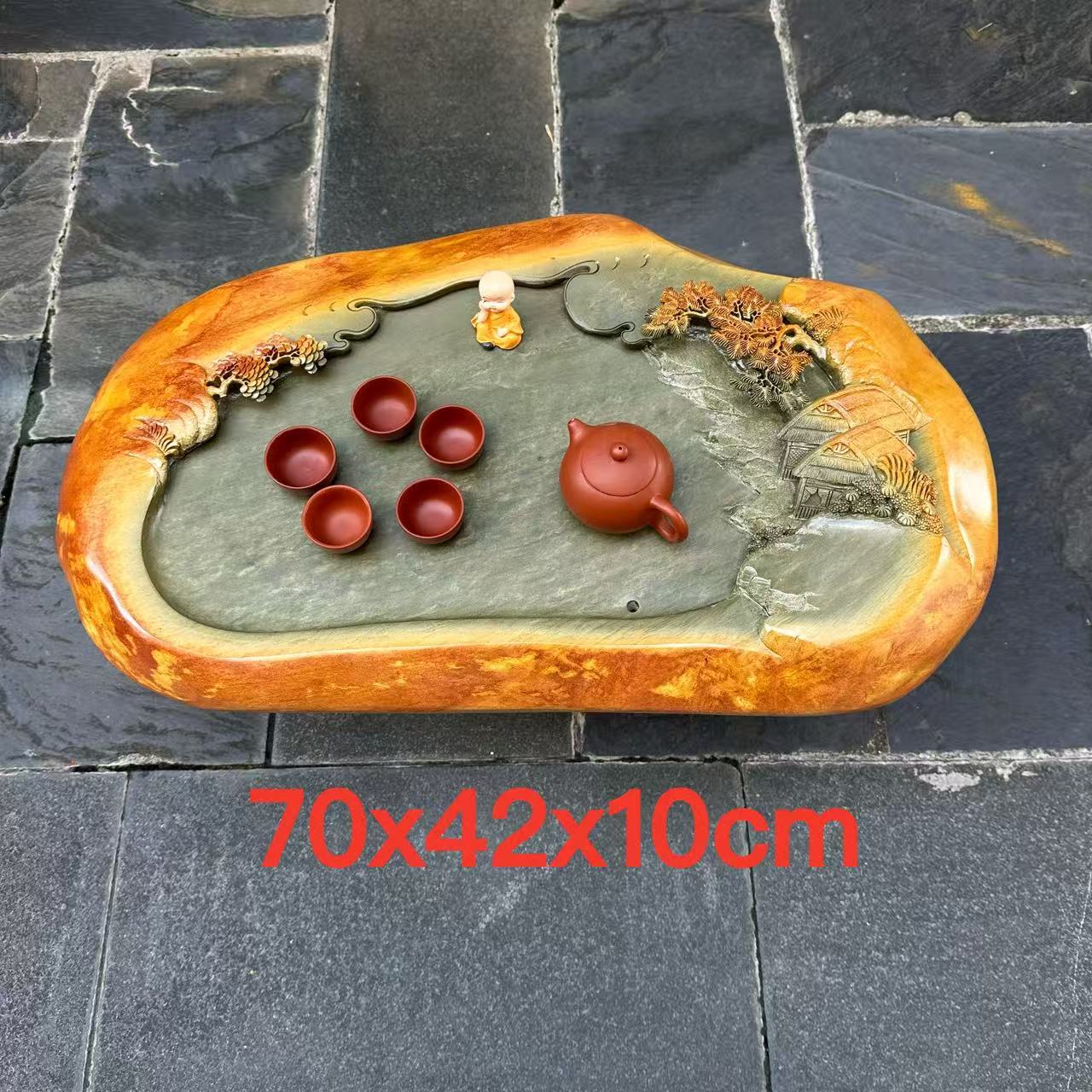 端石茶盘厂家肇庆绿端名师创意精雕高档户外室内茶台茶海客厅精品