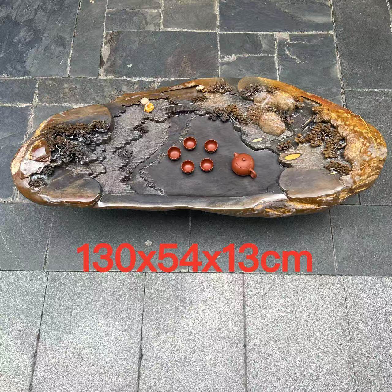 肇庆厂家端石茶盘绿端紫端宋坑创意新奇精雕山水家用摆件茶台茶海