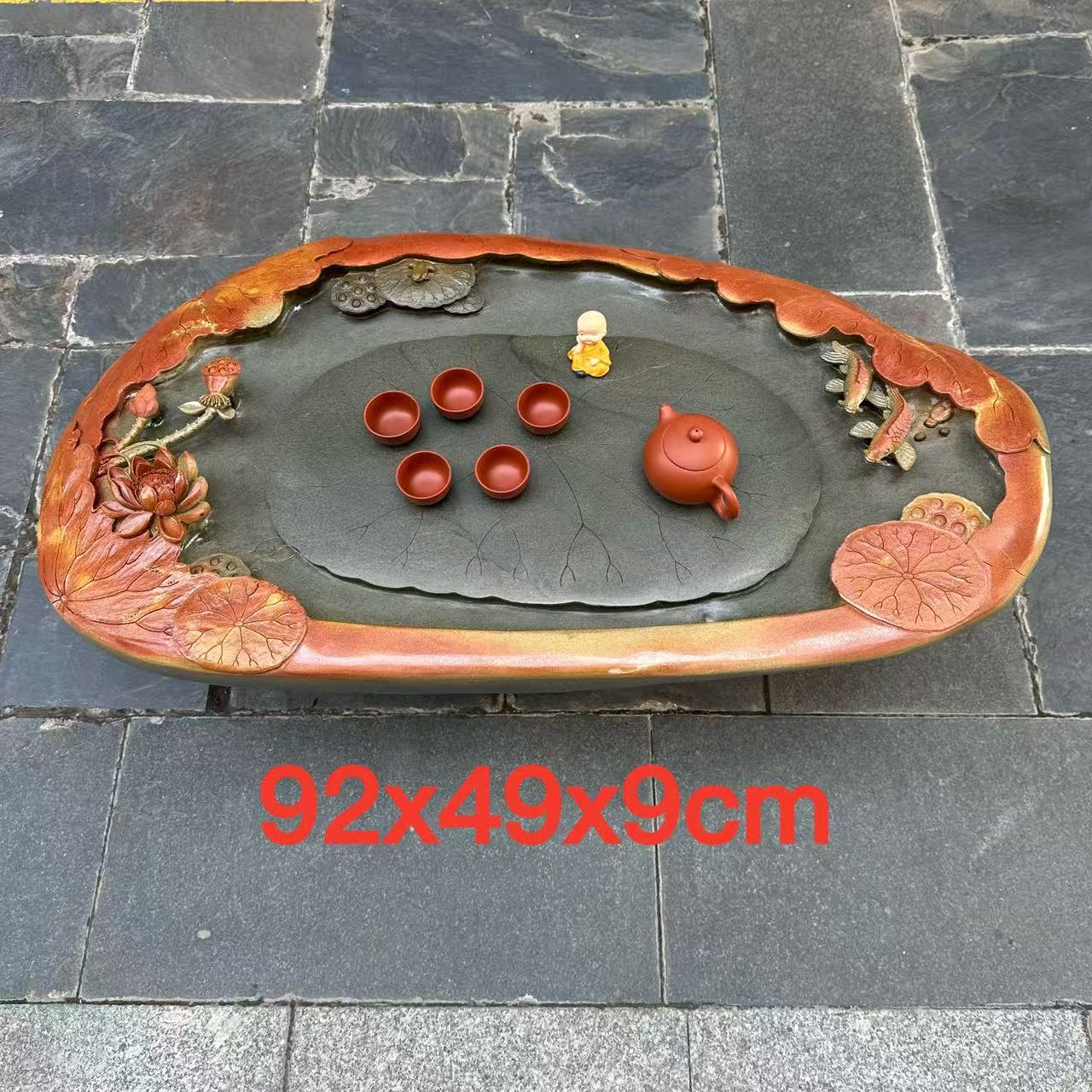 肇庆厂家端石茶盘绿端红皮金包玉荷趣客厅家用茶桌茶台茶海精品