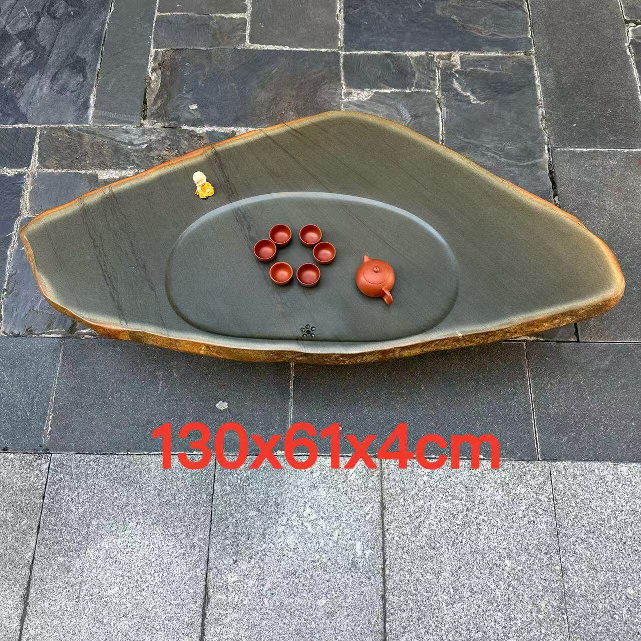 厂家端砚茶盘绿端随形金包玉简约风格客厅办公室茶桌摆件茶台茶海