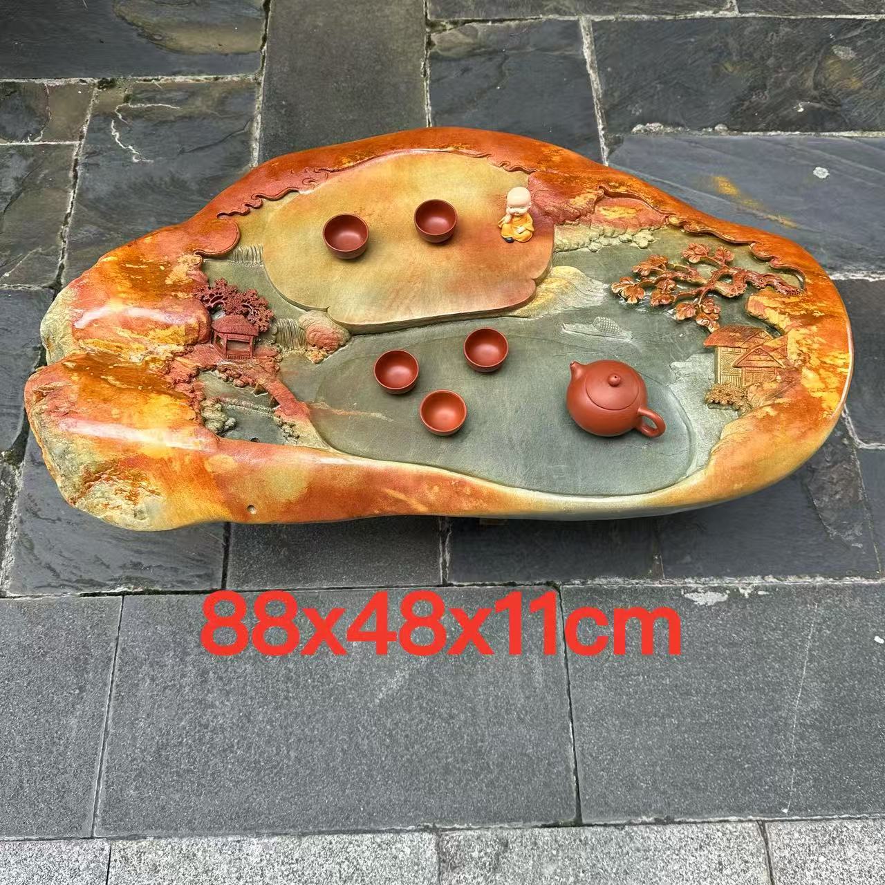 端石茶盘肇庆绿端名师创意精雕高档户外室内山水茶台茶海客厅精品