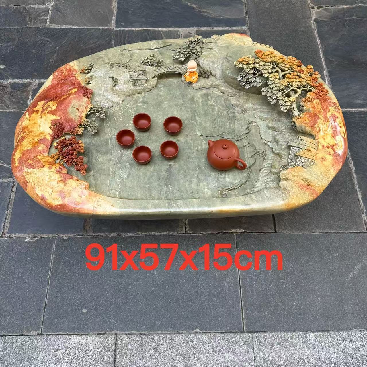 肇庆厂家端石茶盘绿端紫端宋坑手工雕刻山水家用茶桌摆件茶台茶海